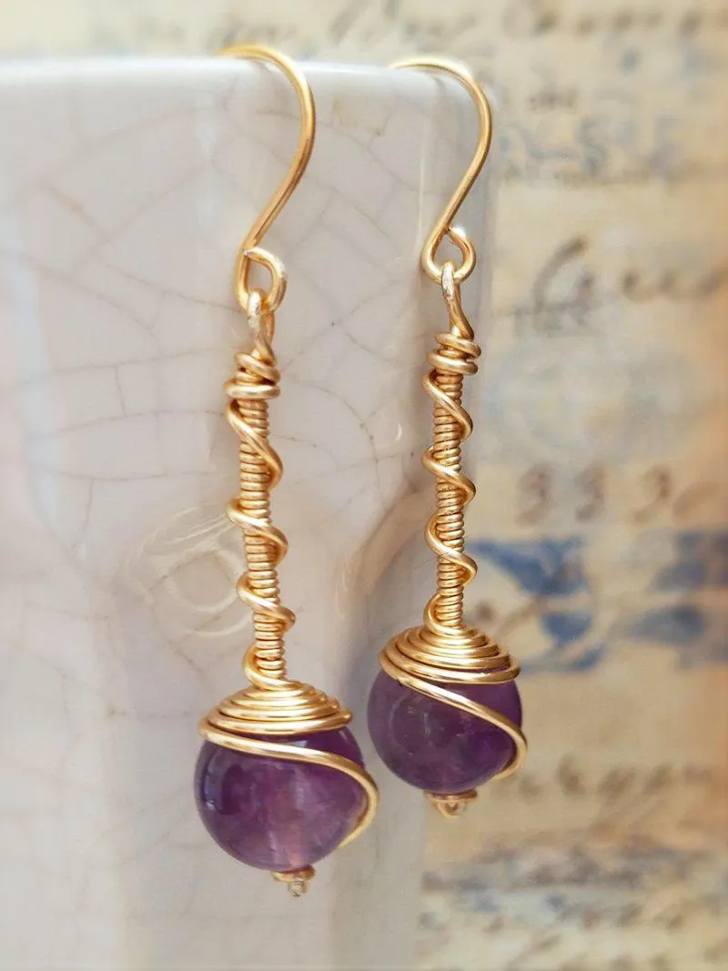 Wire Wrapped Gemstone Earrings