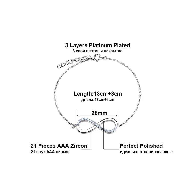 Women's Silver Color Bracelet With AAA Brilliant Austrian CZ Infinity Design