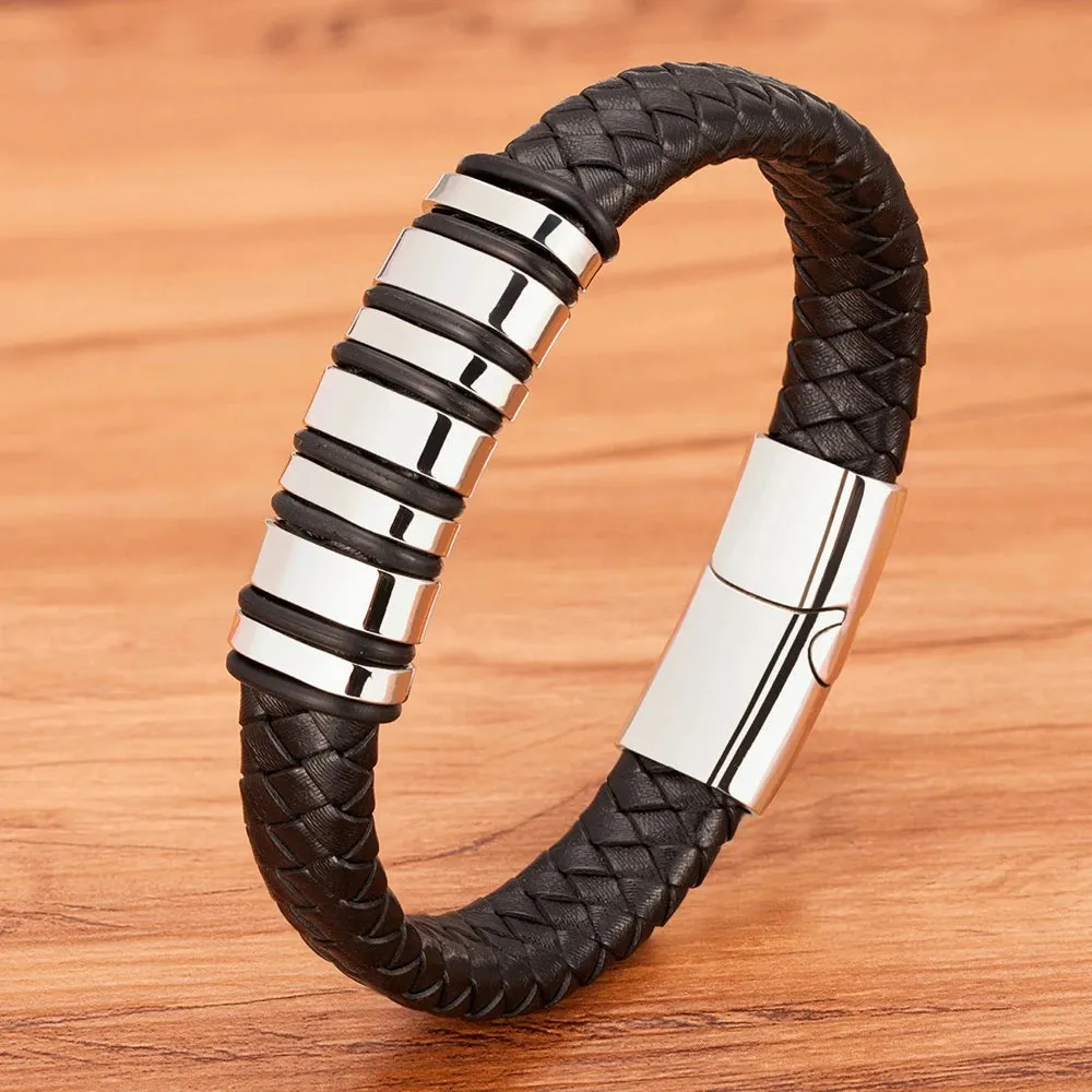 XQNI Multi-layer Small Accessories Combination 4 Color Selection Stainless Steel Men's Leather Bracelet Handsome Boy Simple Gift